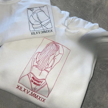 Bestickter Jubiläumshoodie – Personalisiertes romantisches Geschenk für Paare