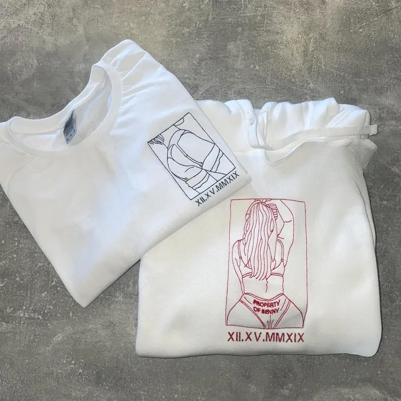 Bestickter Jubiläumshoodie – Personalisiertes romantisches Geschenk für Paare