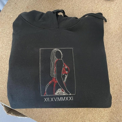 Bestickter Jubiläumshoodie – Personalisiertes romantisches Geschenk für Paare