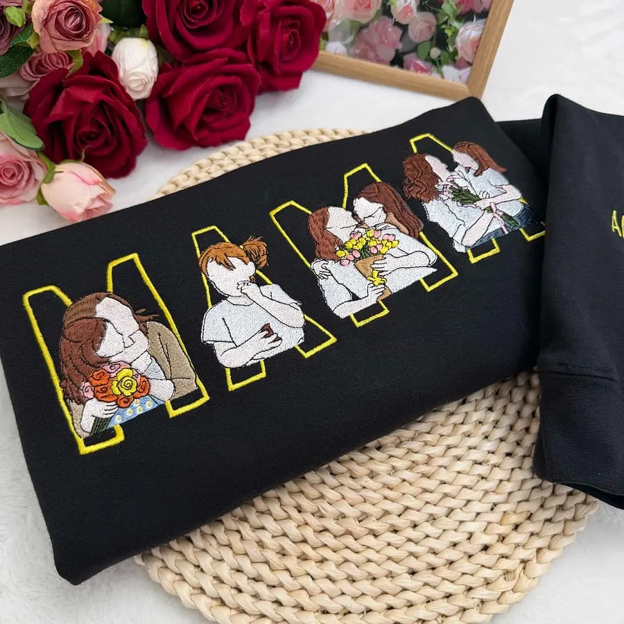 Familienporträt Sweatshirt personalisiert mit Haustier individuelle Familienillustration Kapuzenpullover