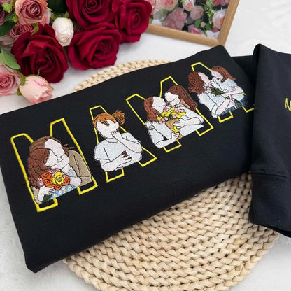 Familienporträt Sweatshirt personalisiert mit Haustier individuelle Familienillustration Kapuzenpullover