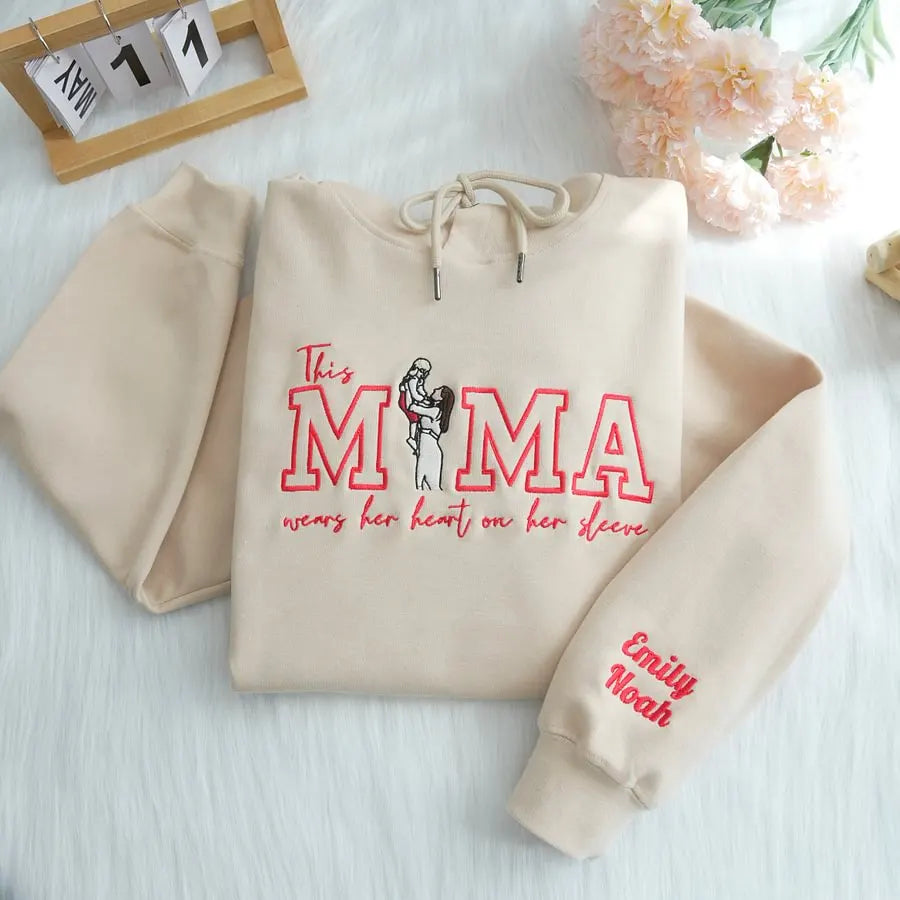 Familienporträt Kapuzenpullover personalisierter Sweater mit Kinderporträt personalisierter Familien Crewneck