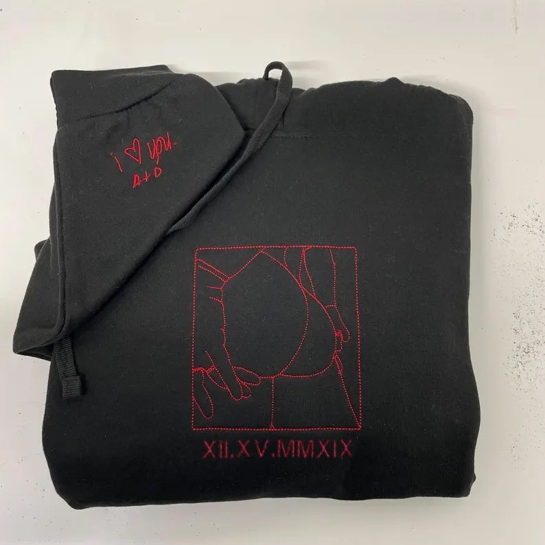 Bestickter Jubiläumshoodie – Personalisiertes romantisches Geschenk für Paare