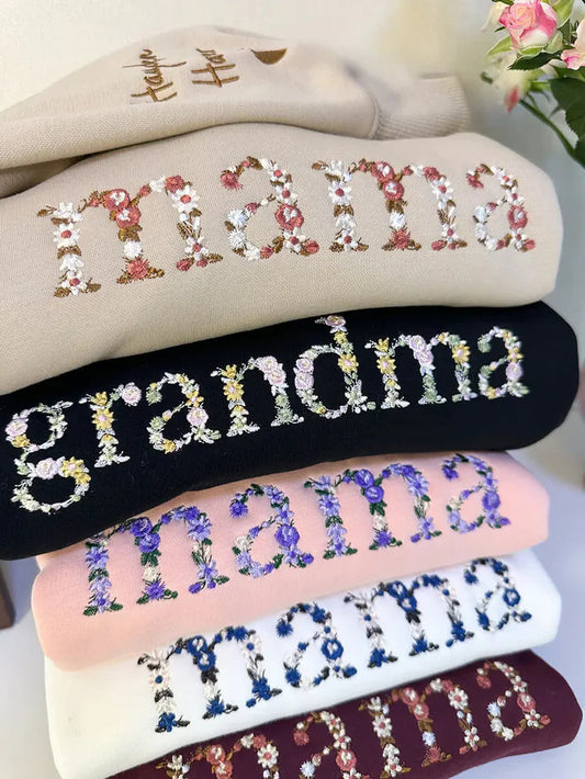 Personalisiertes, besticktes Mama-Sweatshirt mit Blumenmotiv