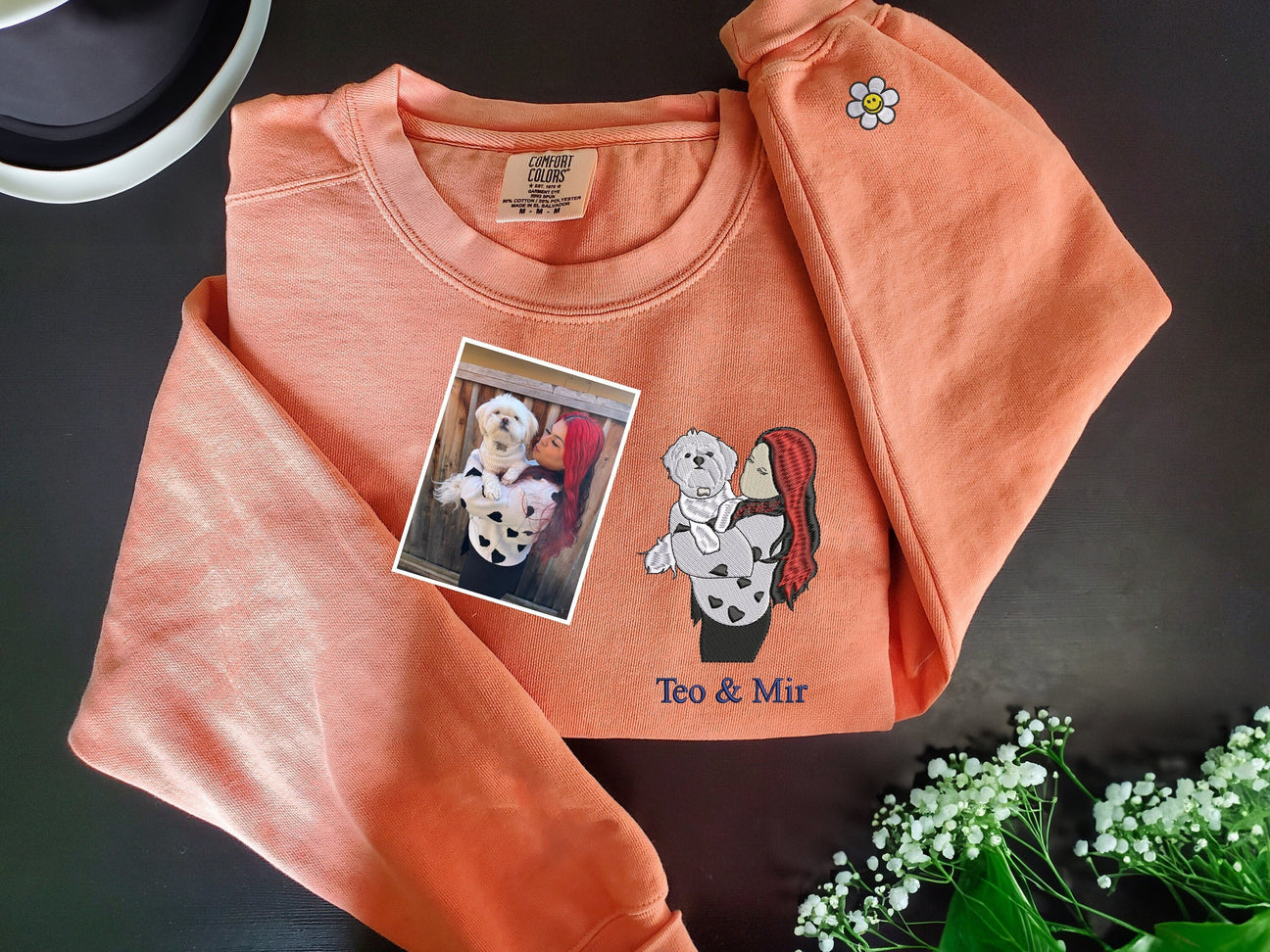 Benutzerdefiniertes besticktes Paar-Sweatshirt, personalisiertes Porträt mit Musik-Player-Design, perfektes Familiengeschenk