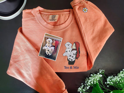 Benutzerdefiniertes besticktes Paar-Sweatshirt, personalisiertes Porträt mit Musik-Player-Design, perfektes Familiengeschenk