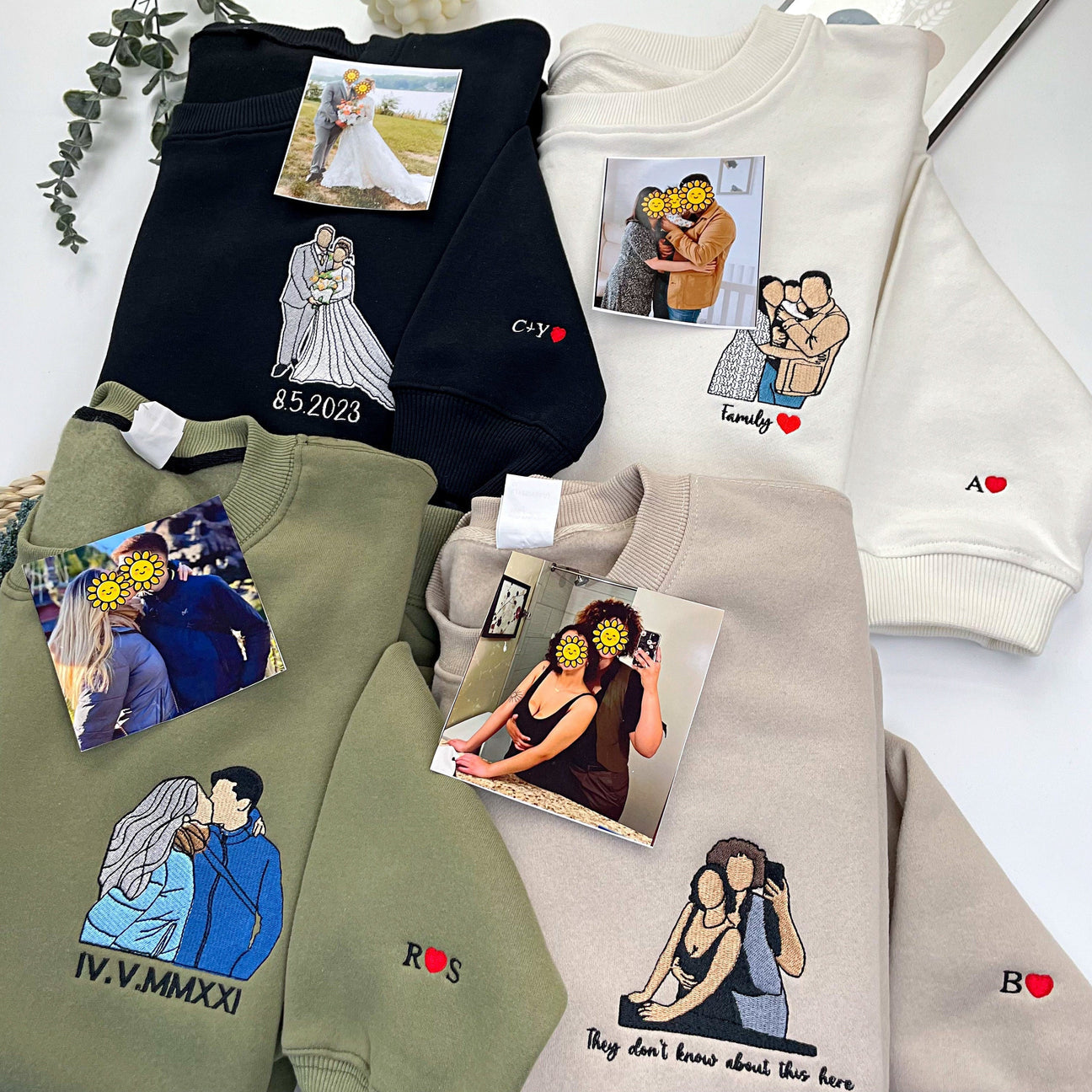 Benutzerdefiniertes besticktes Paar-Sweatshirt, personalisiertes Porträt mit Musik-Player-Design, perfektes Familiengeschenk