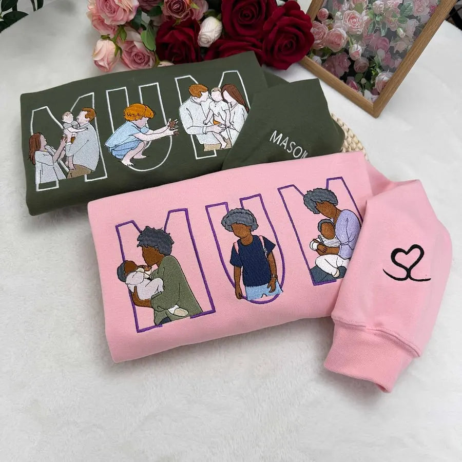 Familienporträt Sweatshirt personalisiert mit Haustier individuelle Familienillustration Kapuzenpullover