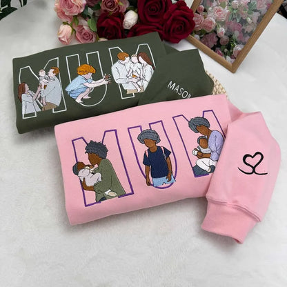 Familienporträt Sweatshirt personalisiert mit Haustier individuelle Familienillustration Kapuzenpullover