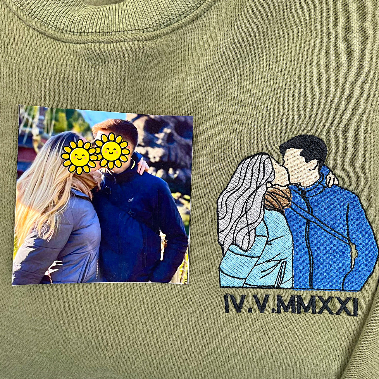 Benutzerdefiniertes besticktes Paar-Sweatshirt, personalisiertes Porträt mit Musik-Player-Design, perfektes Familiengeschenk