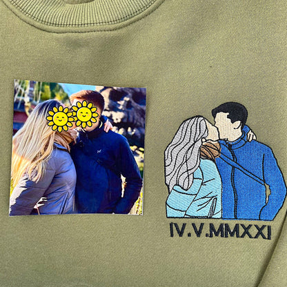 Benutzerdefiniertes besticktes Paar-Sweatshirt, personalisiertes Porträt mit Musik-Player-Design, perfektes Familiengeschenk