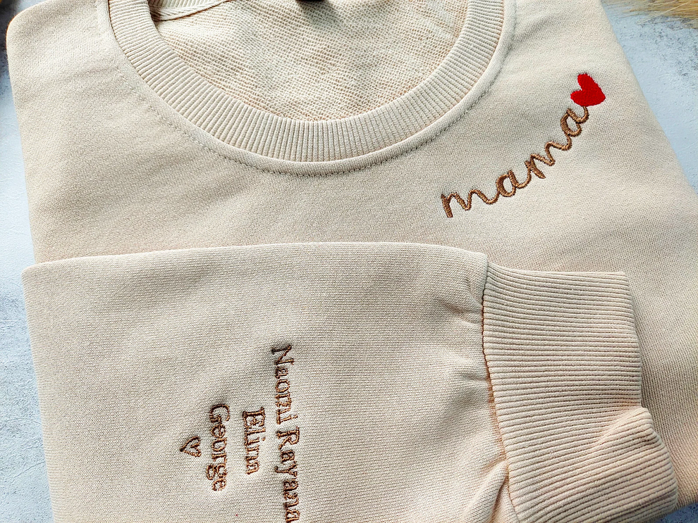 Benutzerdefiniertes Mama-Sweatshirt mit Stickerei, personalisierter Mama-Rundhalsausschnitt mit Kindernamen