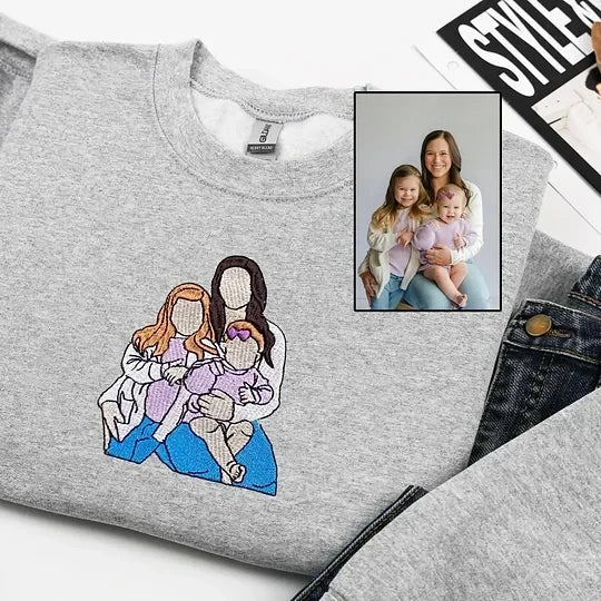 Besticktes Sweatshirt mit Gesichtsporträt – Personalisiertes Geschenk für Eltern