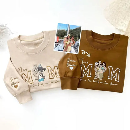 Familienporträt Kapuzenpullover personalisierter Sweater mit Kinderporträt personalisierter Familien Crewneck
