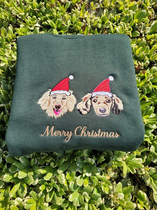 Weihnachts-Benutzerdefiniertes Haustier-Gesichtsfarben-Porträt, Weihnachtsmann-Feiertags-Sweatshirt mit Rundhalsausschnitt
