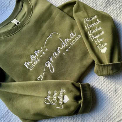 Besticktes Mama Sweatshirt mit Herzen und Namen personalisierte Langarmshirt Muttertagsgeschenk