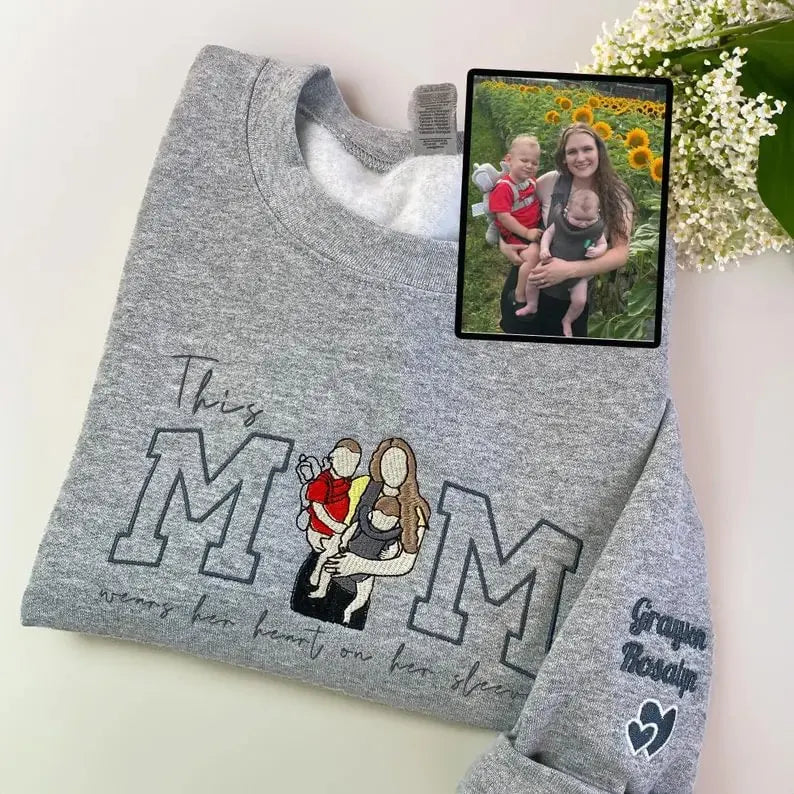 Familienporträt Kapuzenpullover personalisierter Sweater mit Kinderporträt personalisierter Familien Crewneck