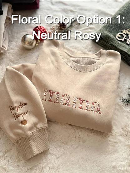 Personalisiertes, besticktes Mama-Sweatshirt mit Blumenmotiv
