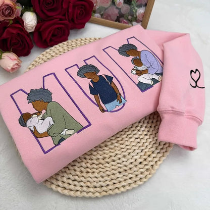 Familienporträt Sweatshirt personalisiert mit Haustier individuelle Familienillustration Kapuzenpullover