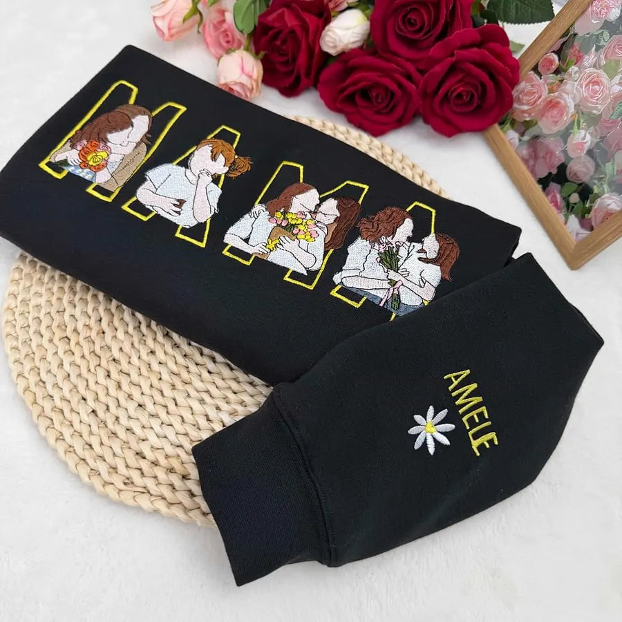 Familienporträt Sweatshirt personalisiert mit Haustier individuelle Familienillustration Kapuzenpullover