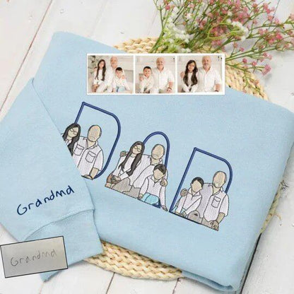 „Beste Mama aller Zeiten“ – Personalisiertes Sweatshirt mit Porträt – Geschenk mit Foto-Skizzen-Stickerei