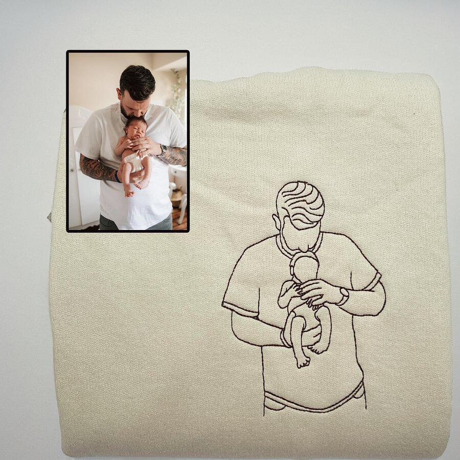 Personalisiertes, besticktes Sweatshirt zum Muttertag | Foto in Stickerei verwandeln – Einzigartiges Geschenk für Mama