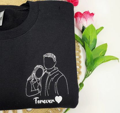 Benutzerdefiniertes Portrait Besticktes Sweatshirt, Paar Hochzeitsportrait Hoodie, Paare Bestickte Sweatshirts, Familienportrait Sweatshirt