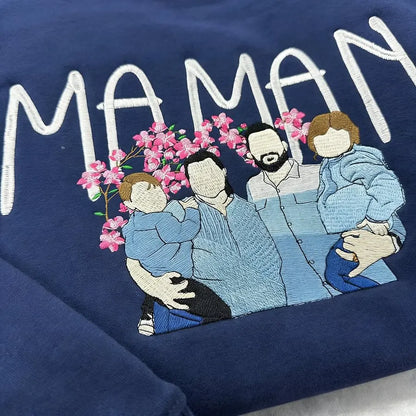 Familienporträt Zip Kapuzenpullover personalisierter Sweater mit Familienillustration passendes Set