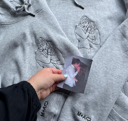 Benutzerdefiniertes Portrait Besticktes Sweatshirt, Paar Hochzeitsportrait Hoodie, Paare Bestickte Sweatshirts, Familienportrait Sweatshirt