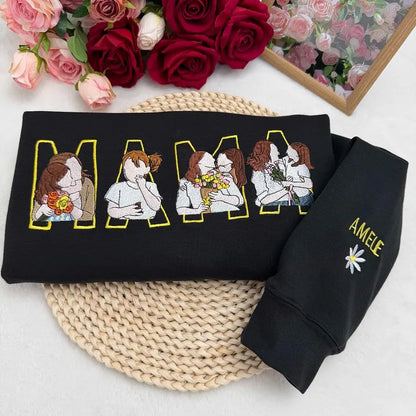 Familienporträt Sweatshirt personalisiert mit Haustier individuelle Familienillustration Kapuzenpullover