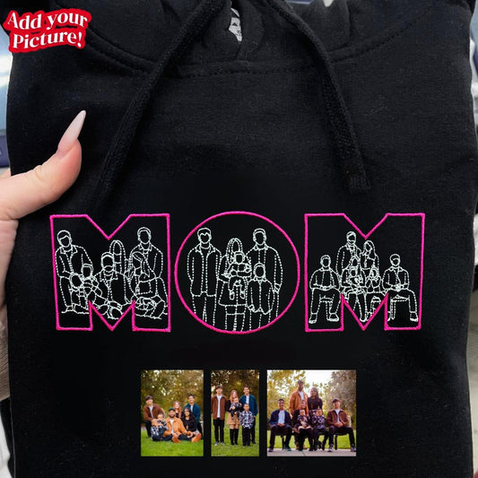 Personalisiertes besticktes „MOM“-Fotoportrait-Kapuzenpullover-Sweatshirt