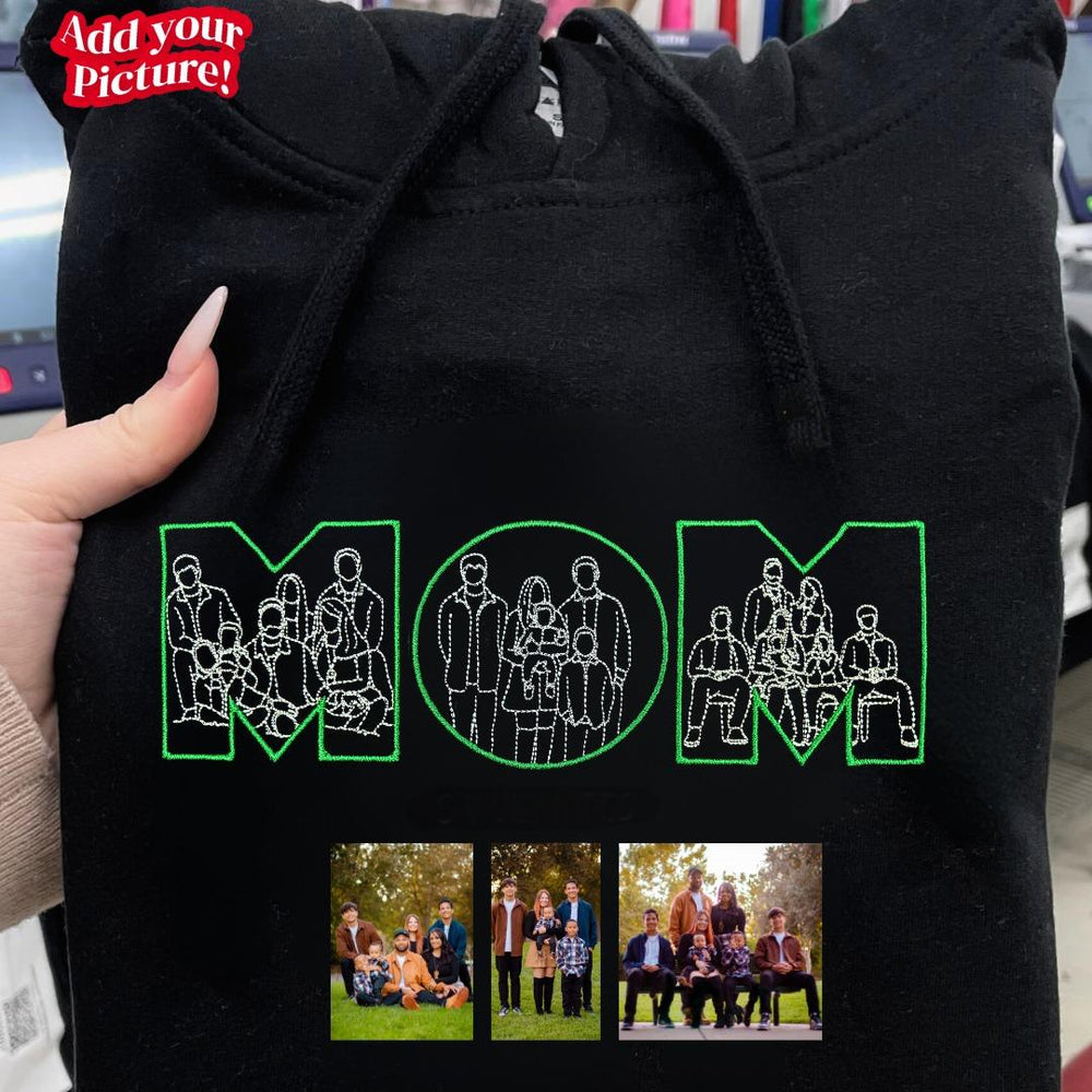 Personalisiertes besticktes „MOM“-Fotoportrait-Kapuzenpullover-Sweatshirt