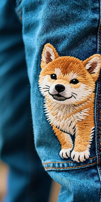 Jeans mit individuell besticktem Haustierporträt – Personalisiertes Geschenk für Tierliebhaber – Hundedenkmal – Katzenandenken – Von Ihrem Foto.