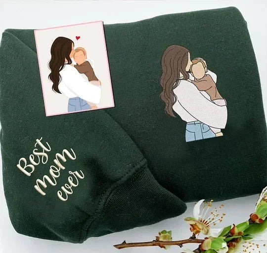 Besticktes Sweatshirt mit Gesichtsporträt – Personalisiertes Geschenk für Eltern