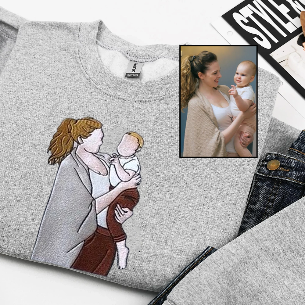 Besticktes Sweatshirt mit Gesichtsporträt – Personalisiertes Geschenk für Eltern