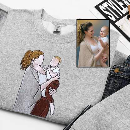 Besticktes Sweatshirt mit Gesichtsporträt – Personalisiertes Geschenk für Eltern