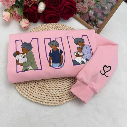 Familienporträt Sweatshirt personalisiert mit Haustier individuelle Familienillustration Kapuzenpullover