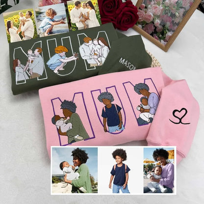 Familienporträt Sweatshirt personalisiert mit Haustier individuelle Familienillustration Kapuzenpullover