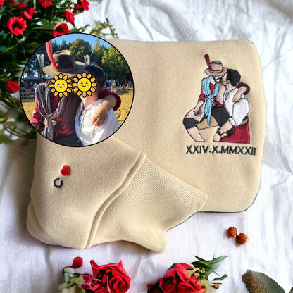 Benutzerdefiniertes besticktes Paar-Sweatshirt, personalisiertes Porträt mit Musik-Player-Design, perfektes Familiengeschenk