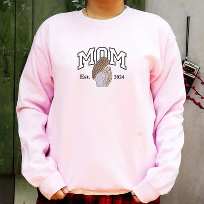 Personalisierter Mama Sweatshirt mit Stickerei Mamas Name Fleece Crewneck Weihnachtsgeschenk für sie