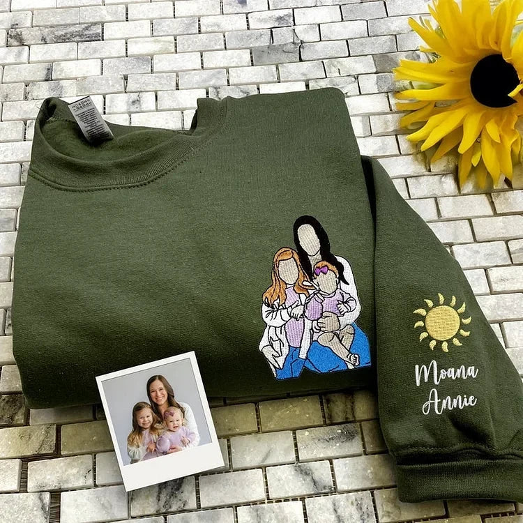 Besticktes Sweatshirt mit Gesichtsporträt – Personalisiertes Geschenk für Eltern