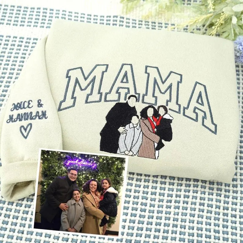 Familienporträt Kapuzenpullover personalisierter Sweater für Familie mit 5 Personen personalisiertes Porträtgeschenk