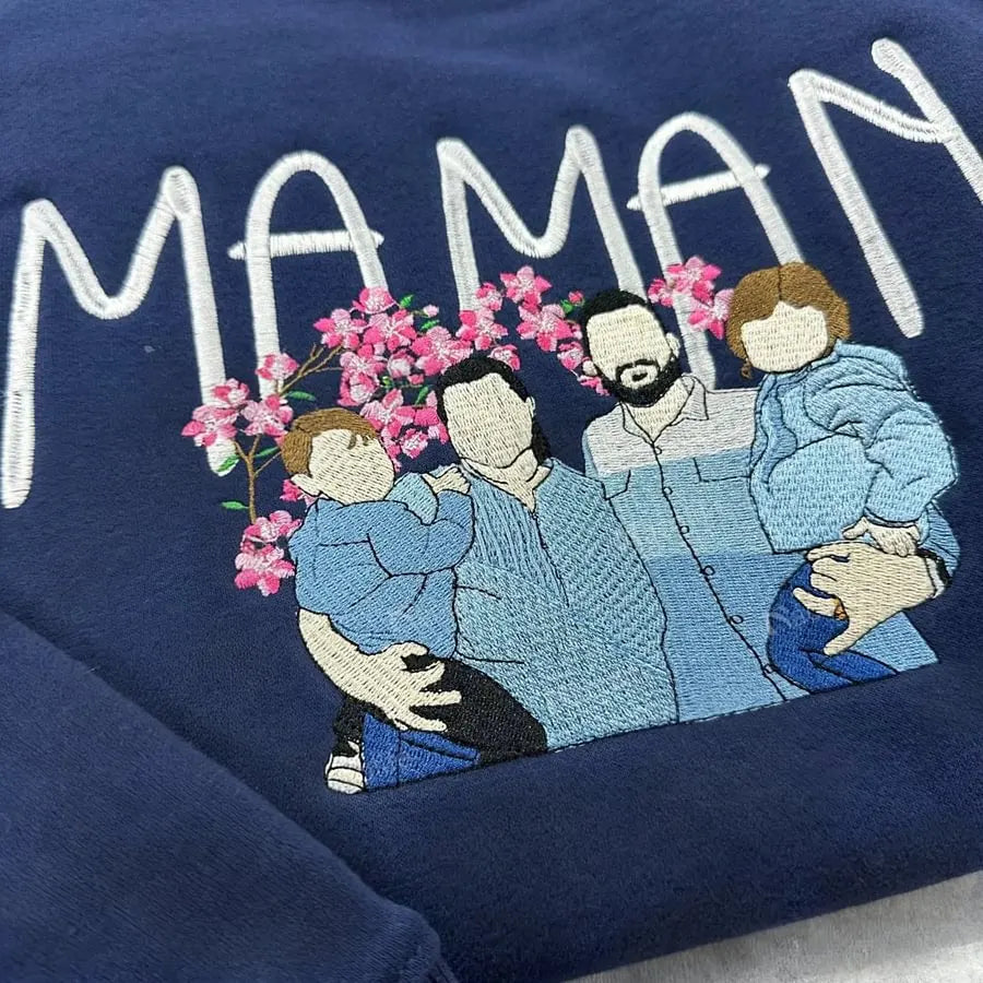 Familienporträt Zip Kapuzenpullover personalisierter Sweater mit Familienillustration passendes Set