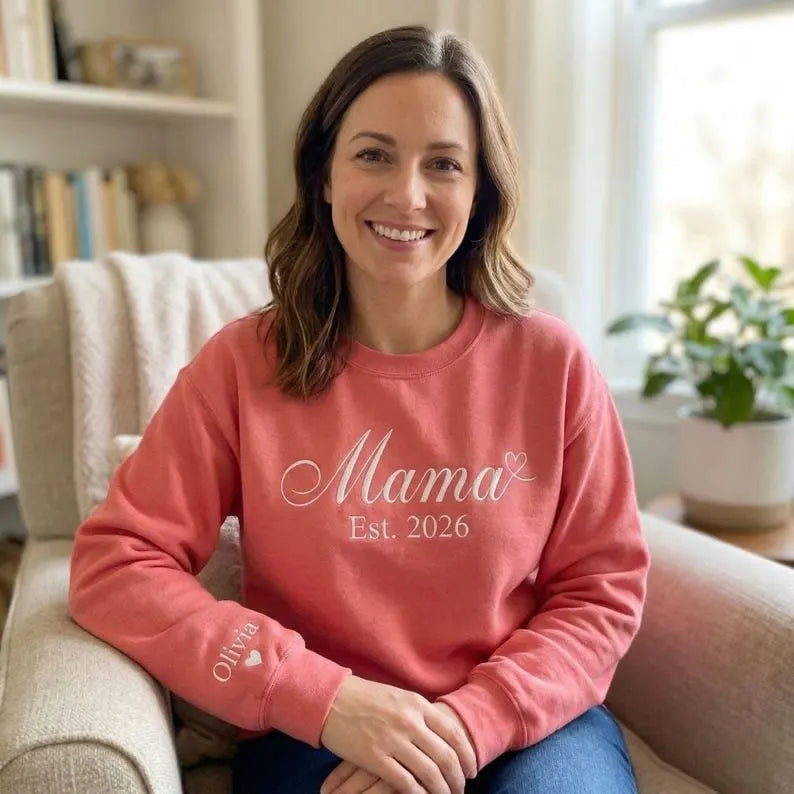 Personalisierter Mama Crewneck Sweatshirt mit Namen bestickt nachhaltige Baumwolle