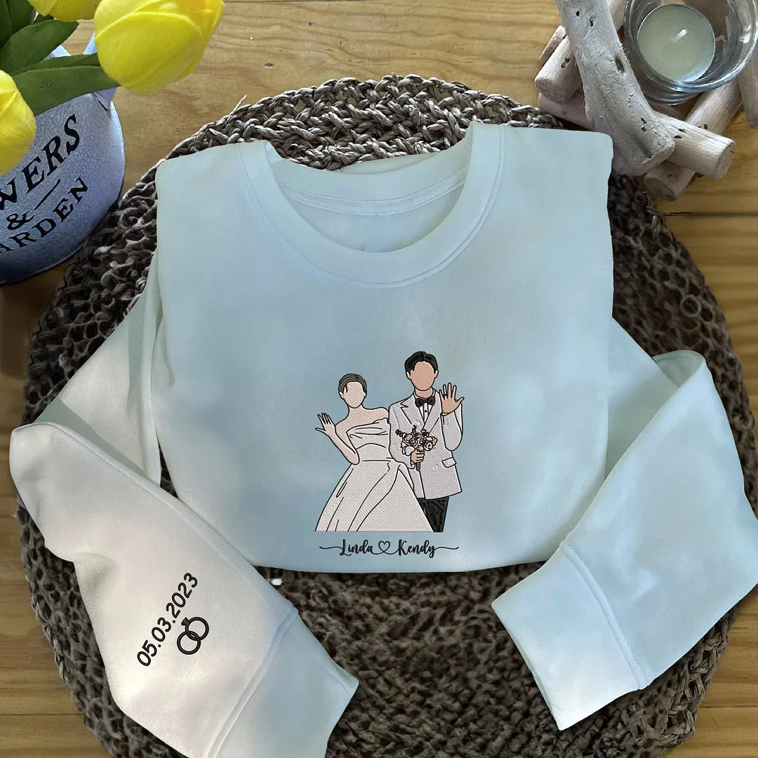 Benutzerdefiniertes besticktes Paar-Sweatshirt, personalisiertes Porträt mit Musik-Player-Design, perfektes Familiengeschenk