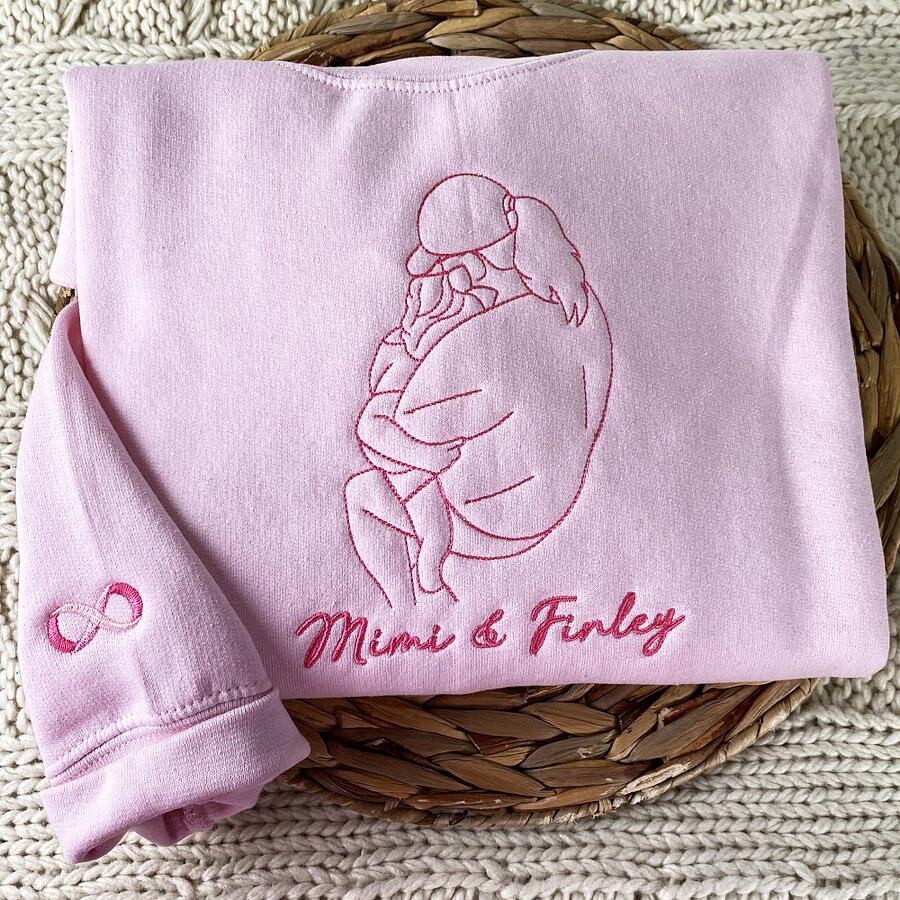 Personalisiertes, besticktes Sweatshirt zum Muttertag | Foto in Stickerei verwandeln – Einzigartiges Geschenk für Mama