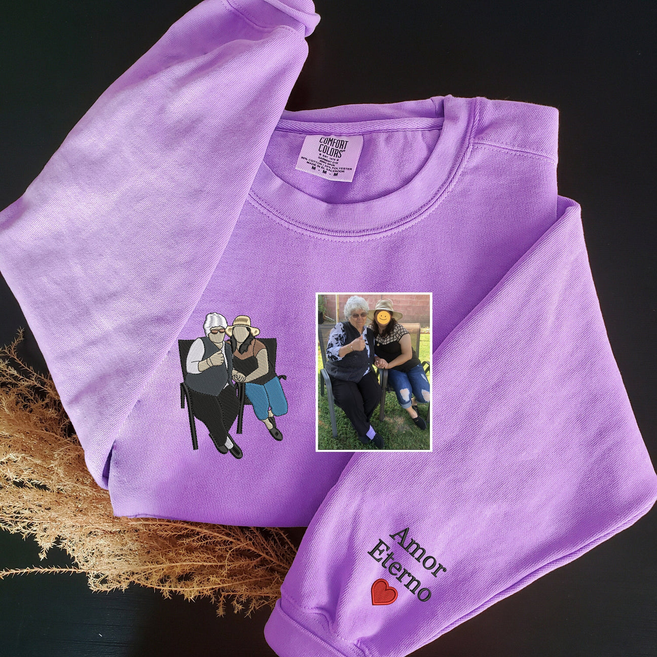 Benutzerdefiniertes besticktes Paar-Sweatshirt, personalisiertes Porträt mit Musik-Player-Design, perfektes Familiengeschenk