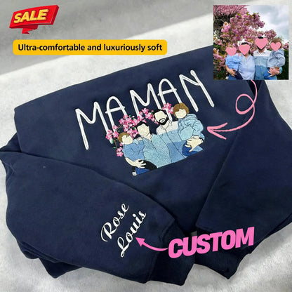 Familienporträt Zip Kapuzenpullover personalisierter Sweater mit Familienillustration passendes Set
