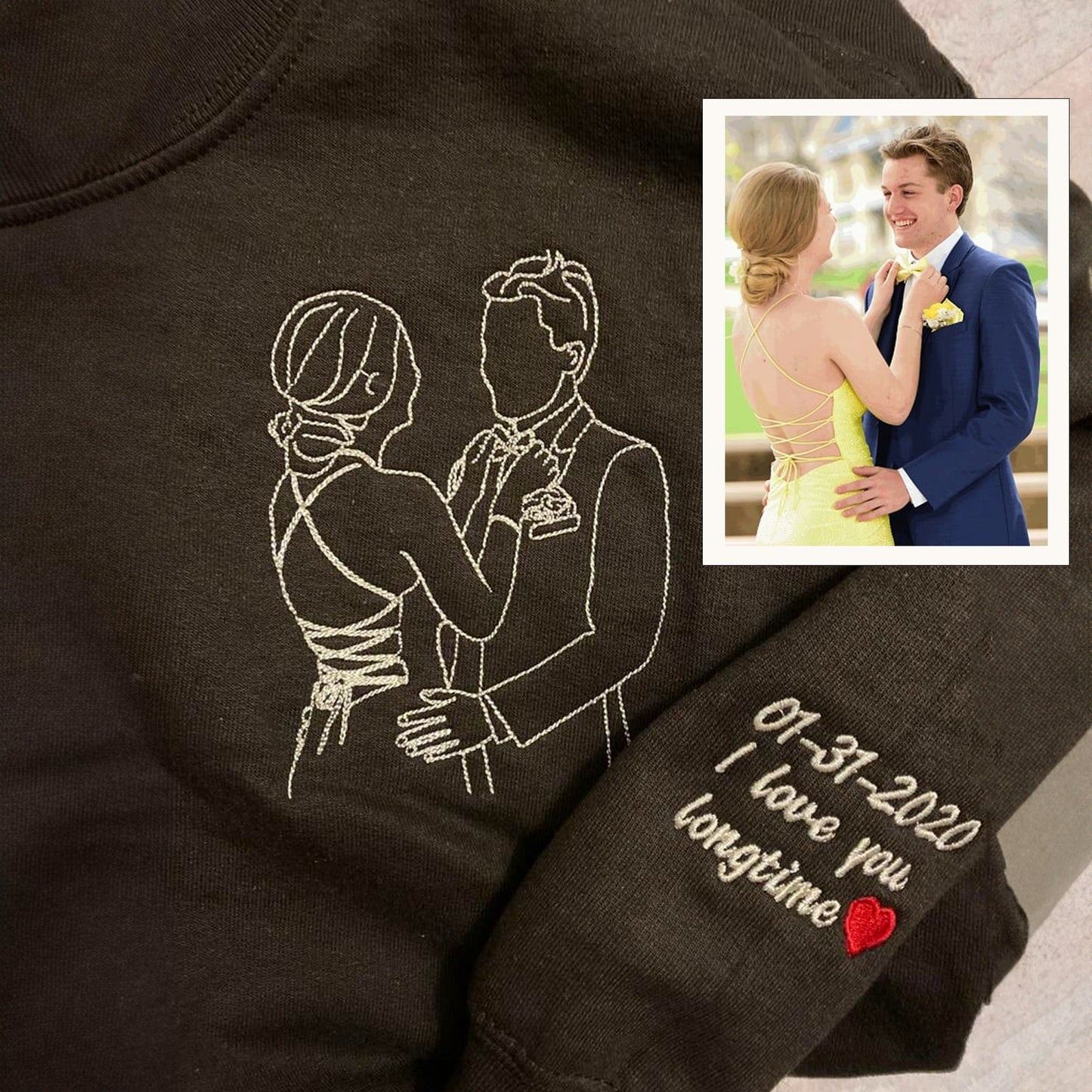 Benutzerdefiniertes besticktes Portrait-Sweatshirt vom Foto, Paar-Sweatshirt, Foto-Hoodie, Bestes Geschenk für Freund, Freundin