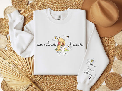 Personalisiertes Tante Bär Sweatshirt mit Kindernamen am Ärmel, Personalisiertes Tante Sweatshirt, Tante mit Nichten Neffen Namen, Geschenk für Tanten